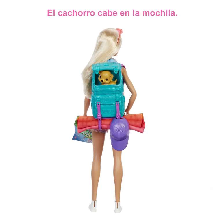 Barbie Muñeca Malibu It Takes Two de Acampada- con Cachorro, Mochila y Saco de Dormir - 10+ Accesorios, Multicolor, Muñeca: 29 cm