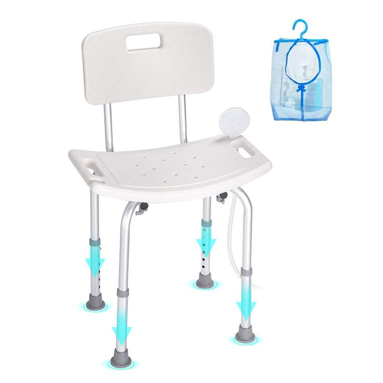 Silla de ducha Altura ajustable Ideal para personas mayores, discapacitadas, mujeres embarazadas y pacientes postoperatorios.