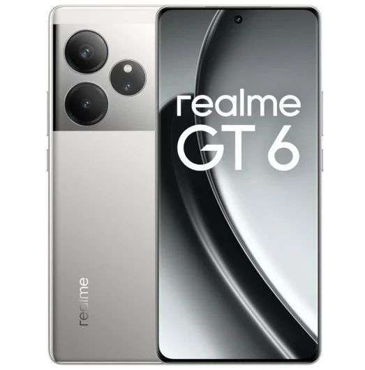 Realme GT6 5G - 6.78" FHD+ (2780x1264) 120Hz, Snapdragon 8s Gen 3, 16GB RAM, 512GB ROM, 5500mAh, CARGA 120W, NFC, Cámaras SONY, Fluid Silver