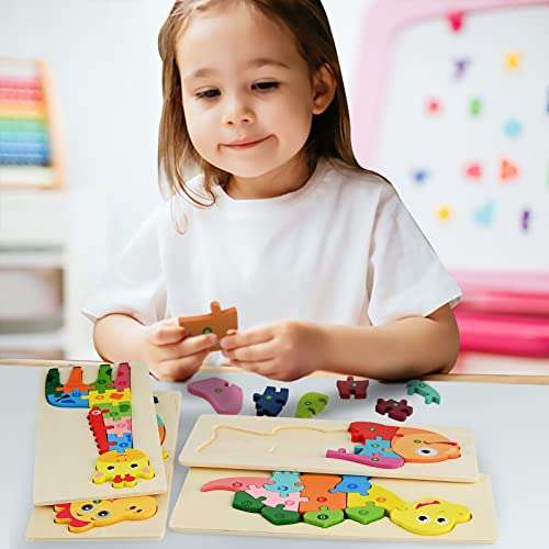 Faburoo 4pz Puzzles de Madera Educativos para Bebé niños 3 4 5 6 años, Rompecabezas de Madera Bebe Puzzle Bebé Preescolar