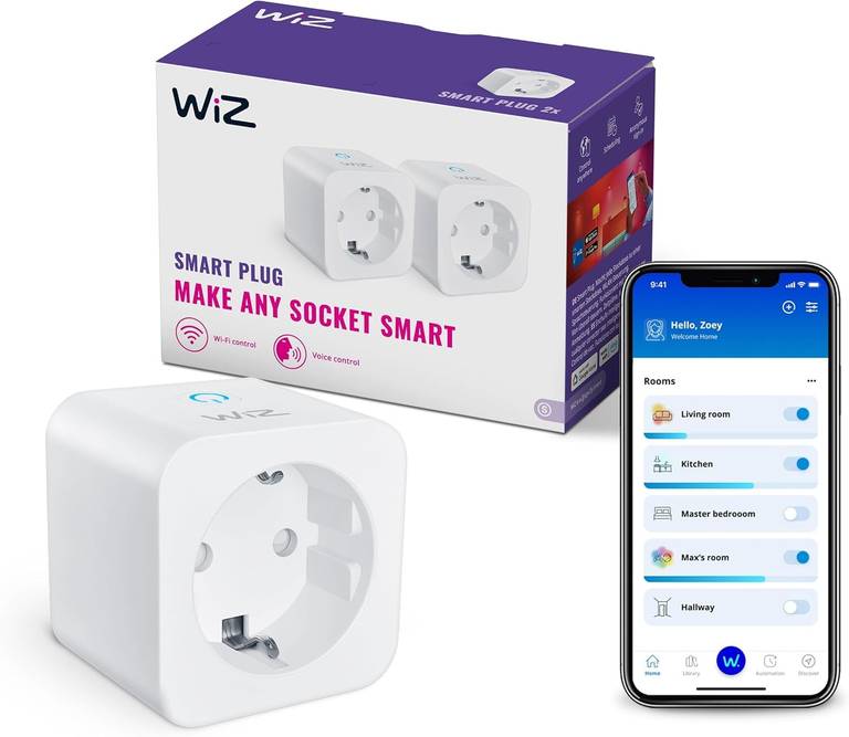 Pack 4 WiZ Enchufe Inteligente wifi, tipo F, 230 V, 50 Hz Alexa, Google Home y Apple Home – Pack 2 13,99€