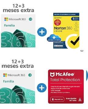 Microsoft 365 Familia | Apps Office 365 | 12+3 Meses + NORTON 360 Deluxe | 15 Meses | o Mcafee