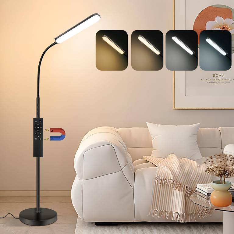 Lámpara de Pie LED Regulable, 18W 1800LM Lámpara de Lectura para Sala de Estar con Temporizador de 1h,4 Temperaturas de Color Lámpara de Pie