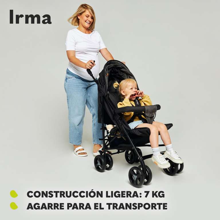 LIONELO Cochecito de bebé de Irma, hasta 15 kg, ligero y moderno, reclinable, plegable, ruedas grandes 6", cesta grande, bolsa, mosquitera