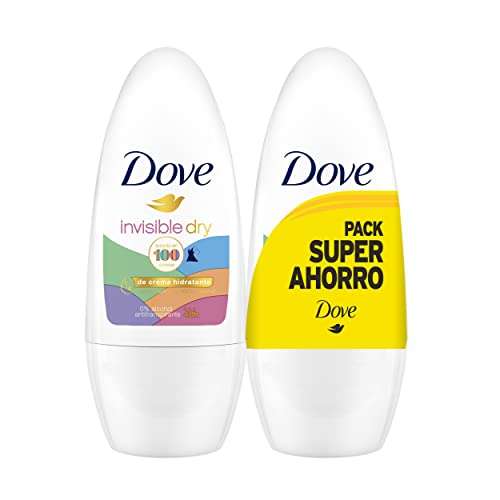 4 Desodorantes Dove Roll On 48h Invisible Antimanchas Blancas Sin Alcohol para Mujer (2 Packs de 2 x 50 ml) [1'49 €/ud]