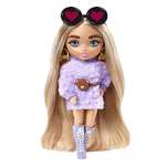 Barbie Extra Mini Muñeca pequeña articulada Rubia con coletas y Sudadera Morada y Accesorios