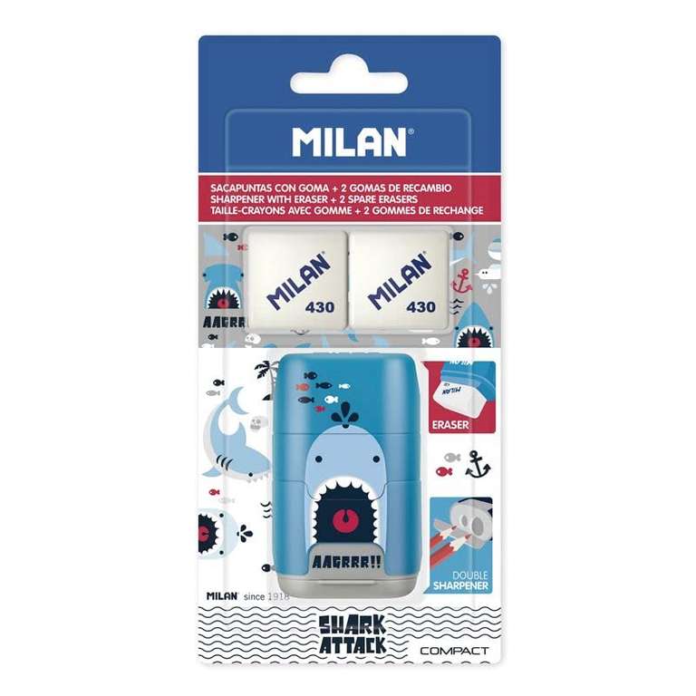 MILAN Blíster afilaborra COMPACT Shark attack + 2 gomas de recambio