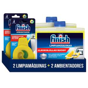 Finish Limpiamáquinas para Lavavajillas, Limpiador Líquido 2 U. + Finish Ambientador para Lavavajillas, 2 U., Aroma Limón (c. recurrente)