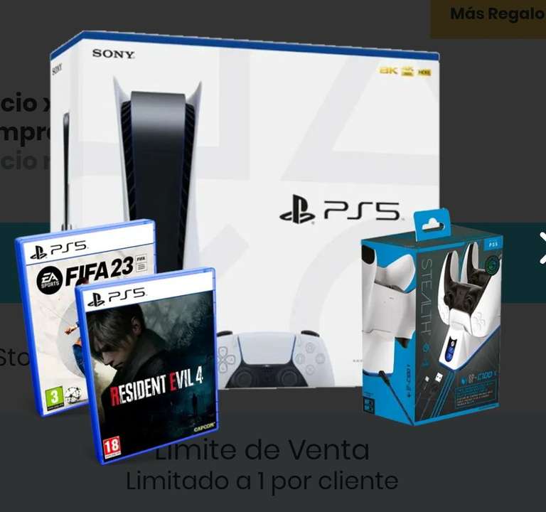 Consola PS5 Disco (Chasis C) + Resident Evil 4 Remake + FIFA 23 + Base de Carga Mandos + 15€ próx compra + Pin PlayStation