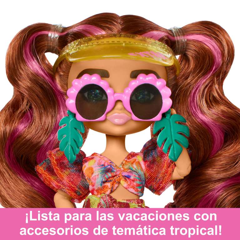 Barbie Extra Fly Mini Playa Muñeca pequeña morena con conjunto de moda y accesorios de viaje, juguete +3 años (Mattel HPB18)