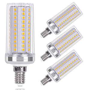 4 Bombillas LED E14 de tipo maíz, luz cálida de 15W (equivalente a 120W), 3000K, ángulo 360°, clase de eficiencia energética A+