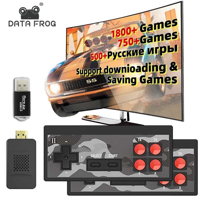 DATA FROG Consola de videojuegos HD, 1800 juegos clásicos integrados, Mini consola de juegos Retro Dendy, controlador inalámbrico HDMI