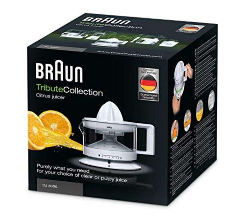 Braun CJ3000 WH - Exprimidor Eléctrico de Naranjas, 20 W, 350 ml, Cantidad de Pulpa Ajustable, Apto para Lavavajillas, Blanco