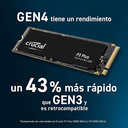 Crucial P3 Plus 4TB M.2 PCIe Gen4 NVMe SSD interno - Hasta 5000MB/s - CT4000P3PSSD8