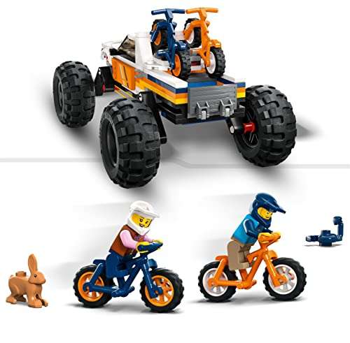LEGO 60387 City Todoterreno 4x4 Aventurero, Coche para Construir con Suspensión, Vehículo Estilo Monster Truck, Bicis Montaña y Camping