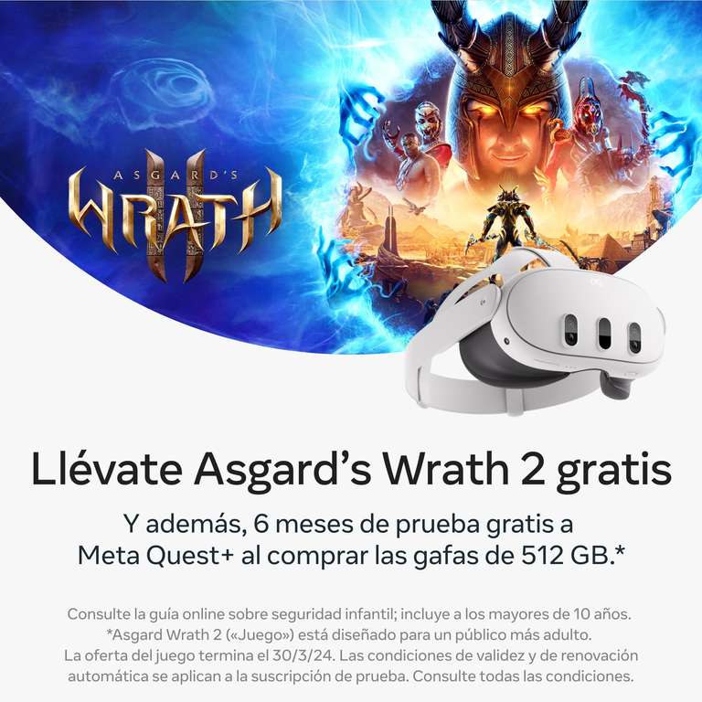 Meta Quest 3 512Gb— Realidad mixta revolucionaria — Potente rendimiento — Paquete de Asgard’s Wrath 2 y Meta Quest+