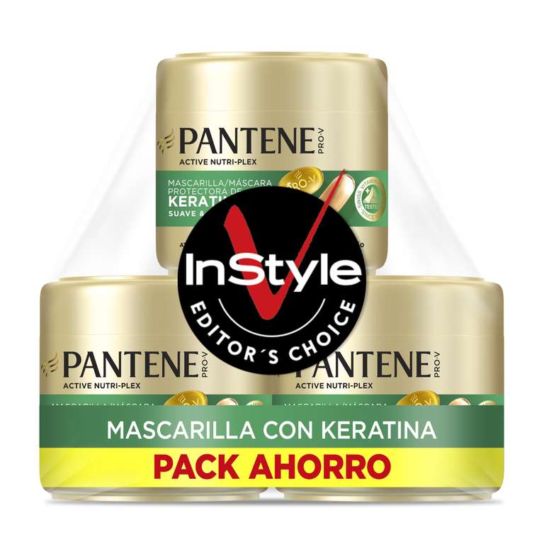 Pantene Suave y Liso Mascarilla de Keratina para Pelo Encrespado, 3x300ml