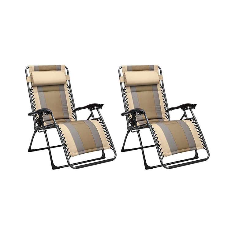 Set de 2 sillas de playa acolchadas para exteriores con gravedad cero - 165 x 74, 9 x 112 cm