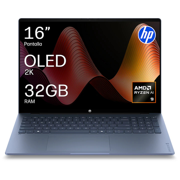 Portátil HP OmniBook 5 16-bp0005ns, Copilot+PC, Sin cargador, Ryzen IA 9-465, 32GB, 1TB SSD, 16" OLED, W11 - Azul