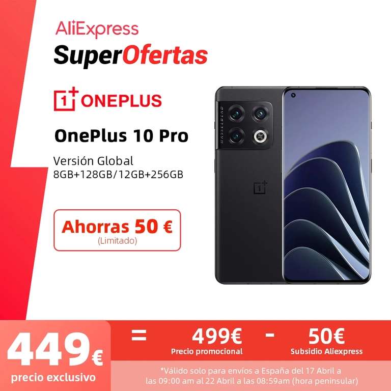 OnePlus 10 Pro 8GB/128GB Snapdragon 8 Gen 1 5G 6.7'' 120Hz AMOLED Display 80W 65W SUPERVOOC Charge - Desde España
