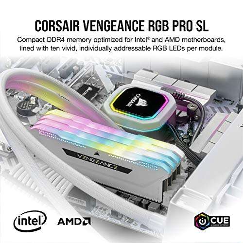 CORSAIR Vengeance RGB Pro SL 32GB (4x8GB) DDR4 3200 (PC4-25600) C16 1.35V Módulos de Memoria de Alto Rendimiento - Blanco