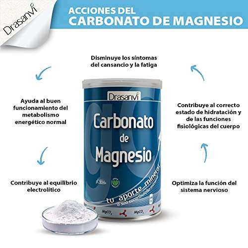 DRASANVI Carbonato de magnesio PURO, Contribuye al funcionamiento del sistema nervioso, Disminuye cansancio, 200grs de polvo=166 dias