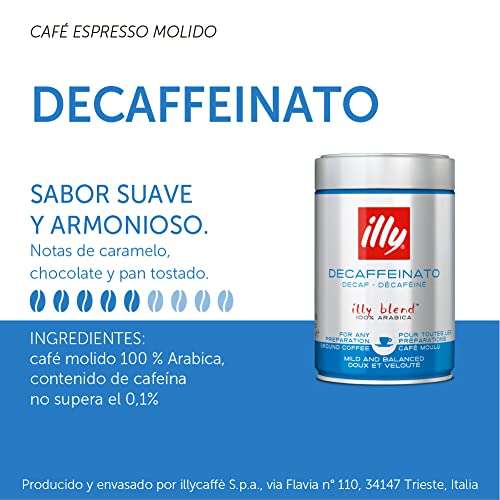 Illycafé molido para espresso tueste DESCAFEINADO, lata de 250 gramos