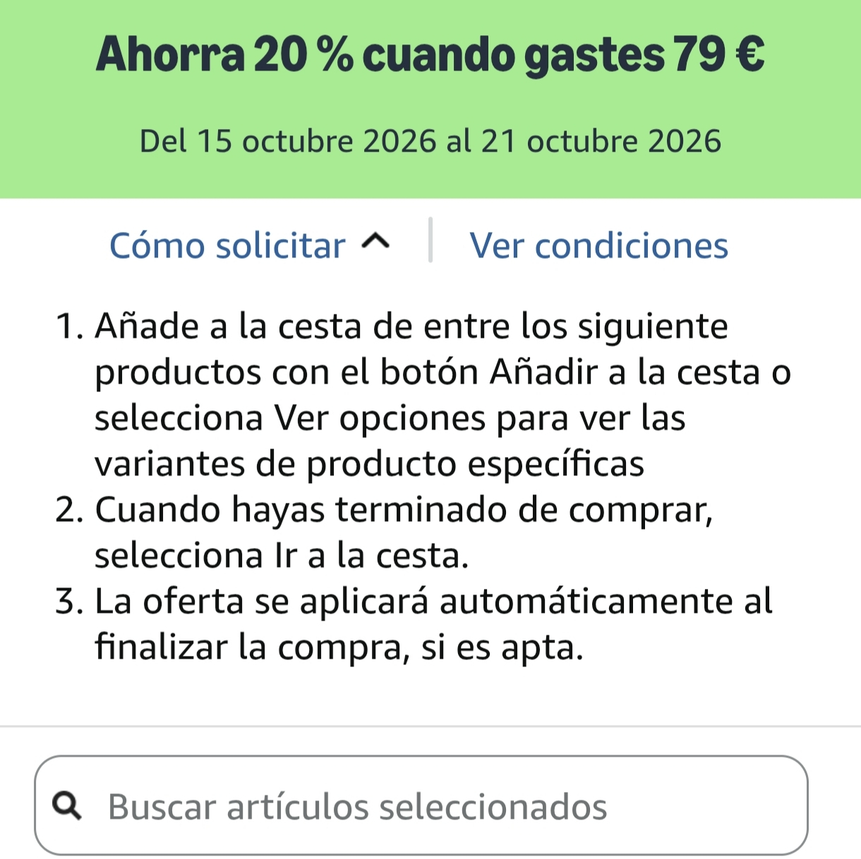 Amazon Ahorra 20 % cuando gastes 79 €
