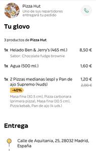 Pizza Hut - 2 pizzas y 4 pan de ajo por 1,20€