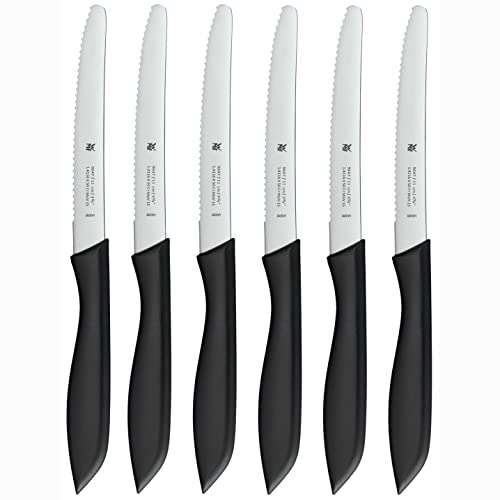 WMF Classic Line - Juego de 6 cuchillos (23 cm, hoja de acero especial, mango de plástico), negro
