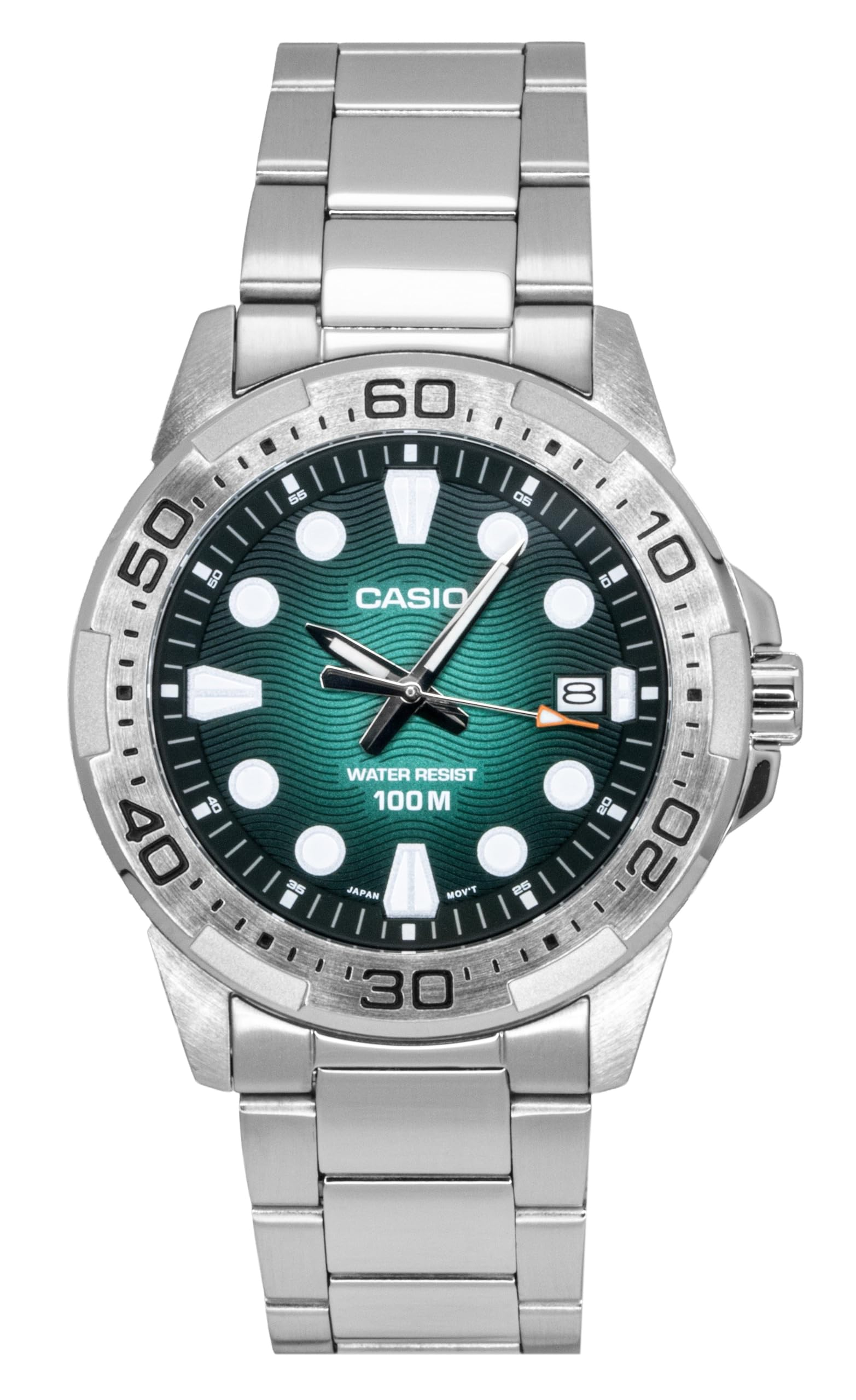 Reloj analógico para hombre Casio MTD-140D-3AVDF (Esfera verde, Acero inoxidable, WR 100m)