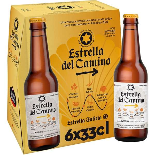 ESTRELLA GALICIA Estrella del Camino cerveza rubia artesana de Galicia pack 18 botellas 33 cl