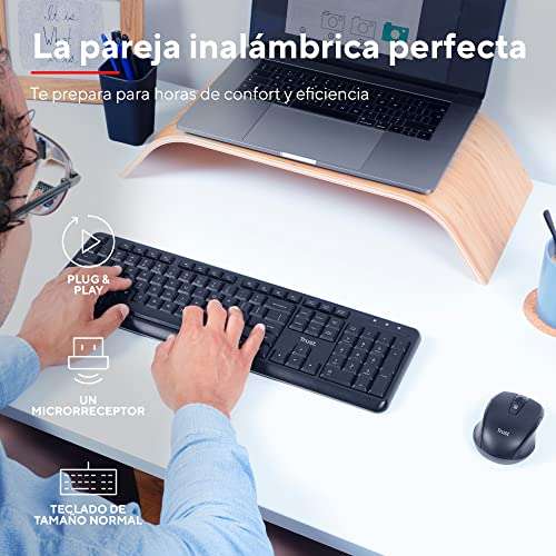 Trust Ymo Pack Teclado y Ratón Inalámbrico - Disposición QWERTY Español, Botones Silenciosos, 13 Teclas de Office y Multimedia