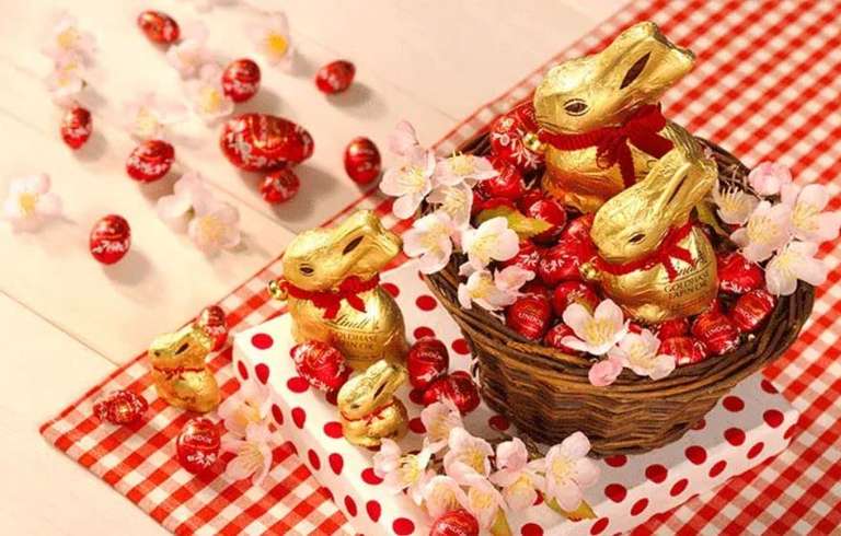 16x Lindt Conejito de Pascua Chocolate con Leche 100g, para regalar, conejo de chocolate con leche, chocolate cremoso