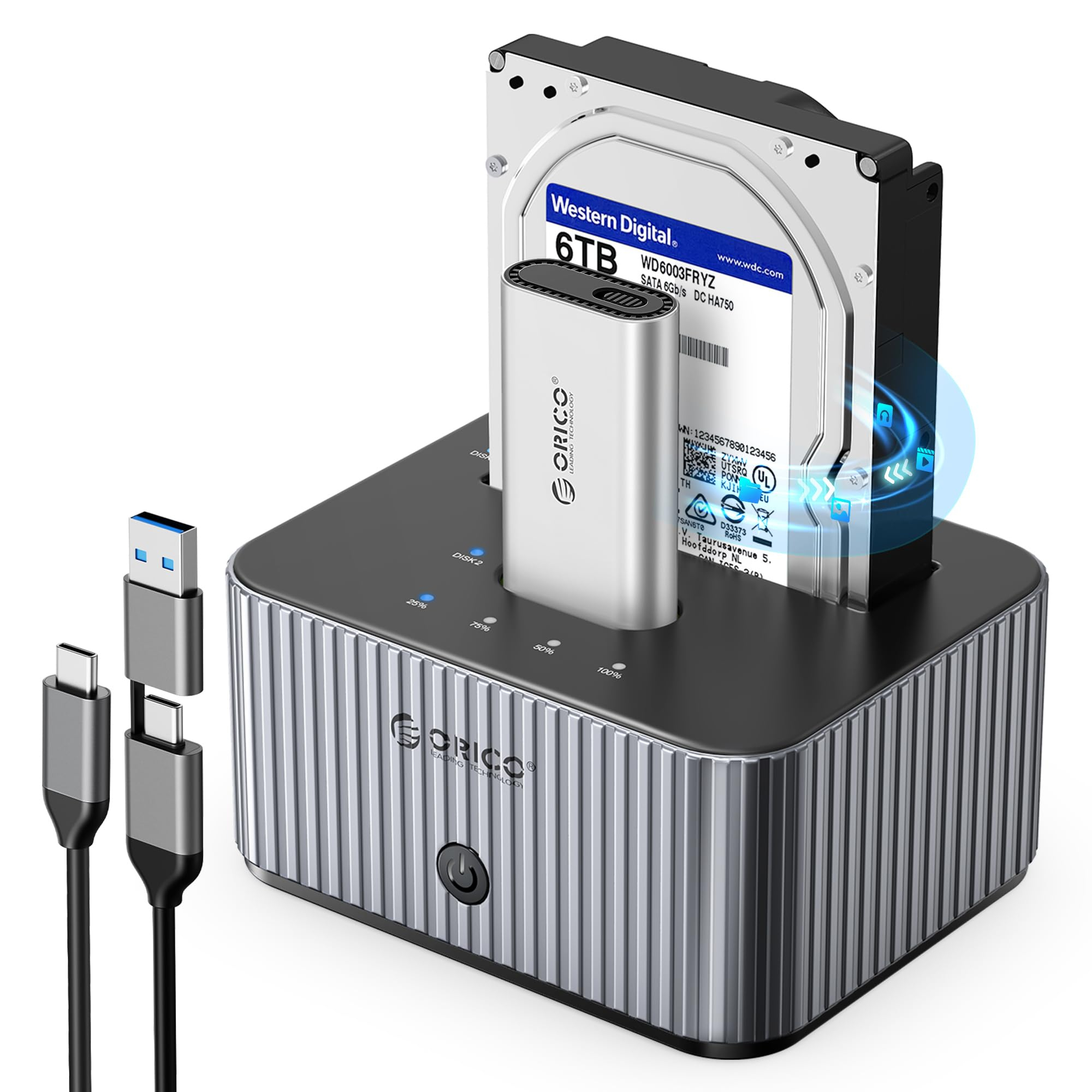 ORICO M.2 NVMe y estación de Acoplamiento HDD de 2,5/3,5 " con clonación sin conexión, 10 Gbps, con Carcasa de disipador térmico de Aluminio