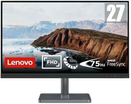 Lenovo - Monitor Gaming 27" FullHD (IPS, 75Hz, 4ms, HDMI, VGA, FreeSync, Base Metálica) Ajuste de inclinación - Negro