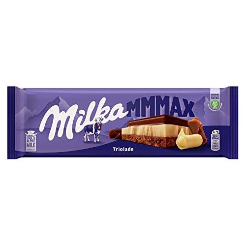Milka MMMAX Triolade Tableta Grande de 3 Chocolates: Blanco, Chocolate con Leche de los Alpes y Chocolate con Extra de Cacao 280g