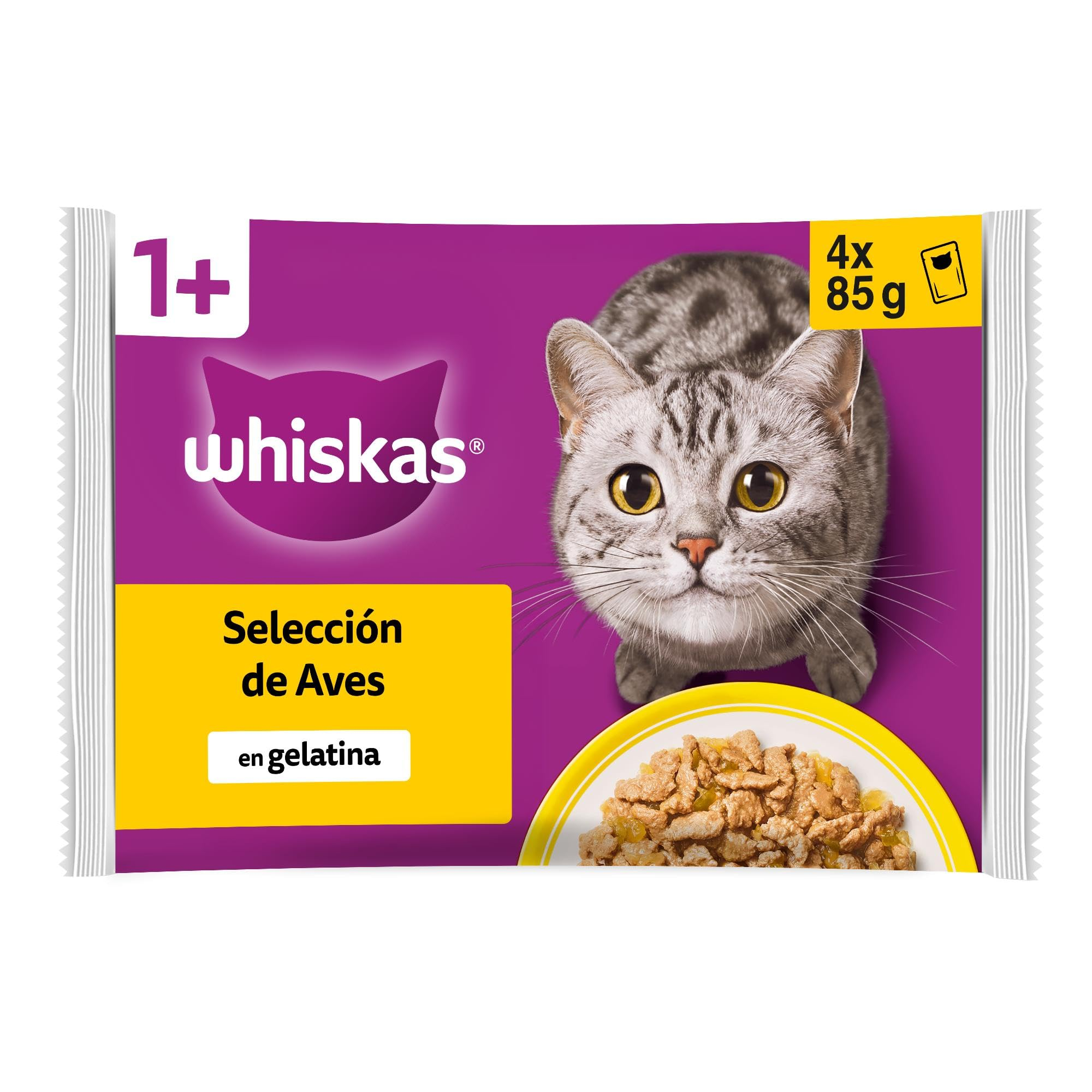 Whiskas Comida Húmeda para Gatos Adultos Selección Aves en Gelatina (13x 4 bolsitas x85g)