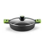 Bra Cacerola Baja Prior 28 cm, Aluminio Fundido, Antiadherent, Apta Inducción y Horno, Incluye Tapa de Cristal y Asas Silicona. OTRA EN DESC