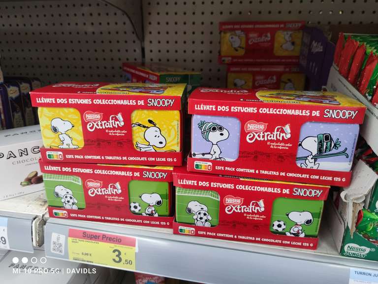 Lote 6 tabletas + 2 estuches Snoopy coleccionables Nestlé Carrefour Atalayas de Murcia