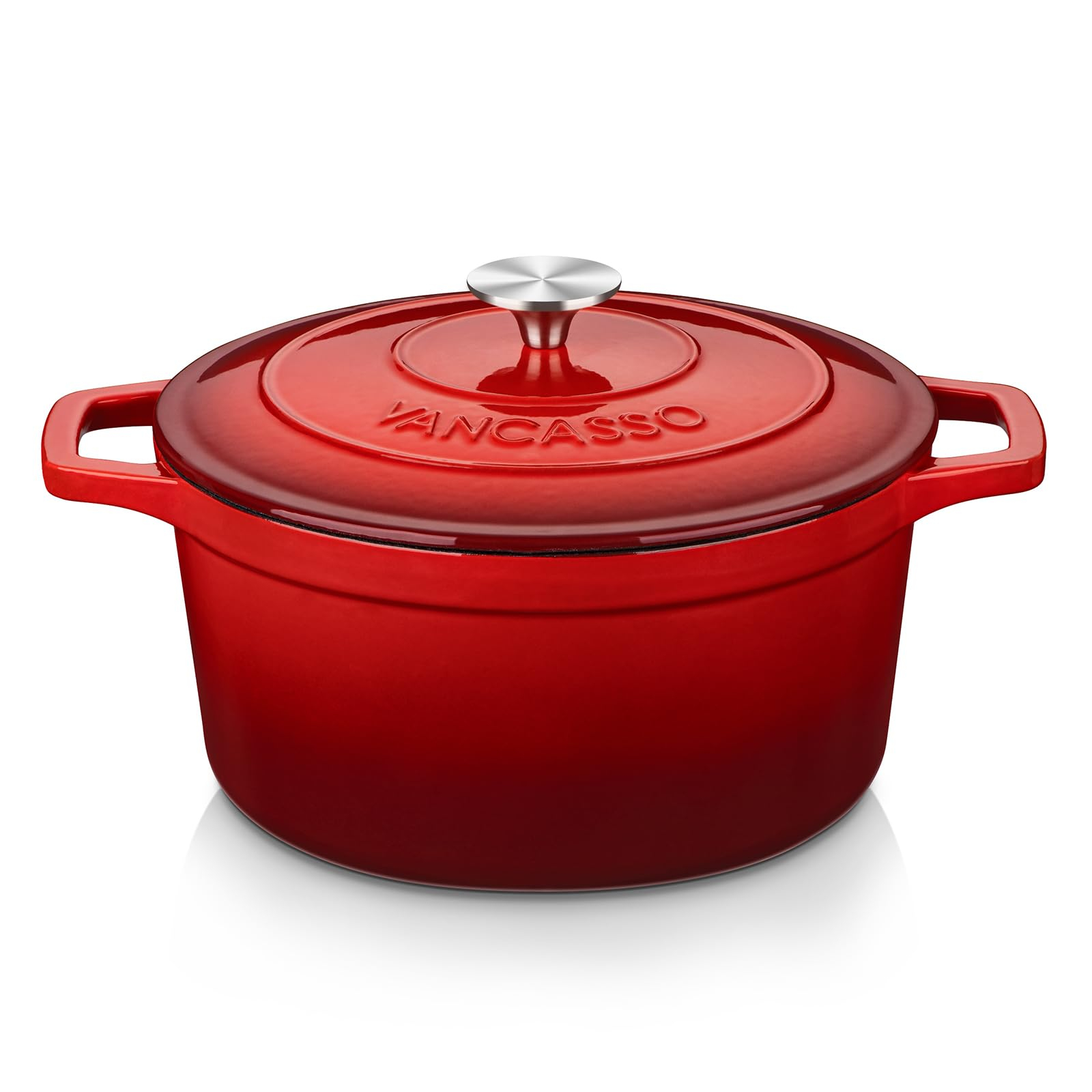 vancasso Cazuela Hierro Fundido para Horno, 26 cm 5 Litros Redonda Olla Antiadherente Anticorrosiva