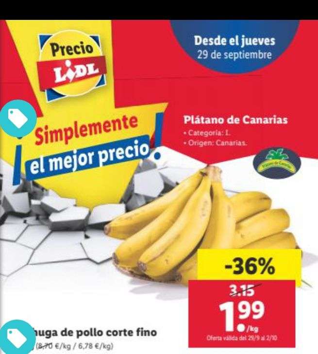 Plátano de Canarias categoría 1 por solo 1.99€ el KG