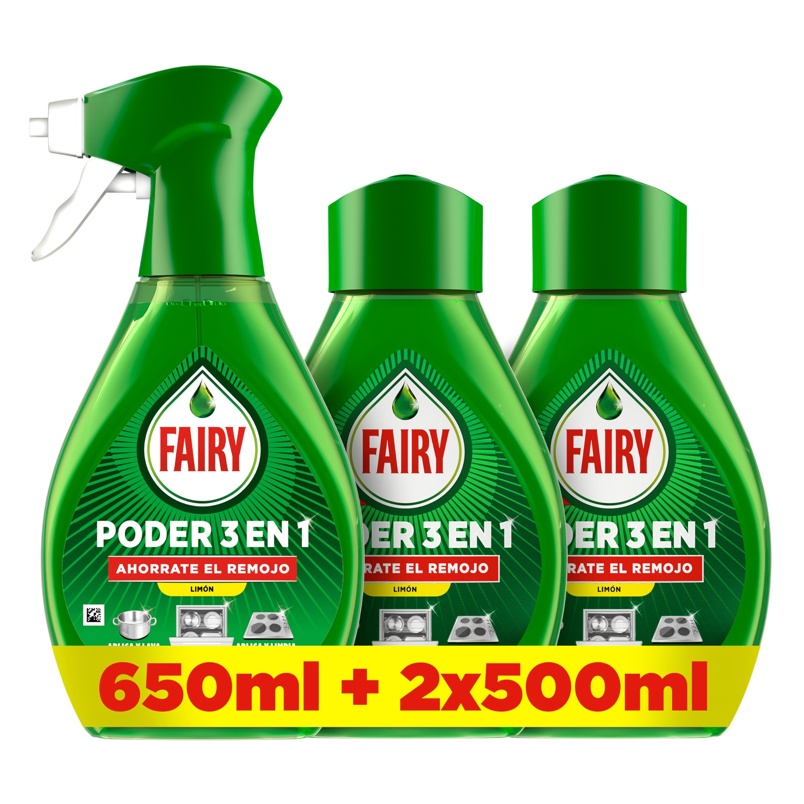Fairy Spray Poder Sin Remojo PreTratamiento Limón 650ml + 2 Recargas 500ml
