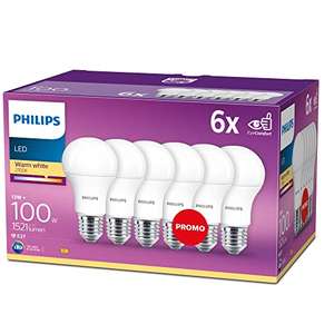 Philips - Bombilla LED equivalente a 100W estándar E27 luz blanca cálida 230V, mate, no regulable pack 6 (1521 lm).