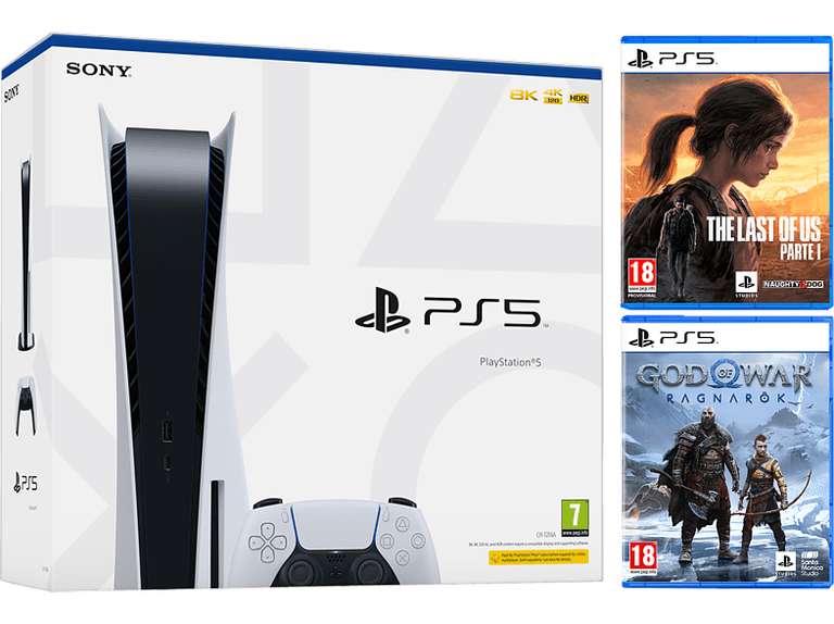 Consola - Sony PS5 + God Of War: Ragnarok (609€ con el newsletter ), 679€ con Juegos God Of War: Ragnarok y The Last Of Us: Parte 1