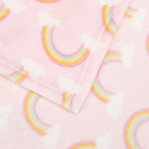 Amazon Basics - Juego de manta con diseño de unicornios y arcoíris y peluche de unicornio relleno para niños