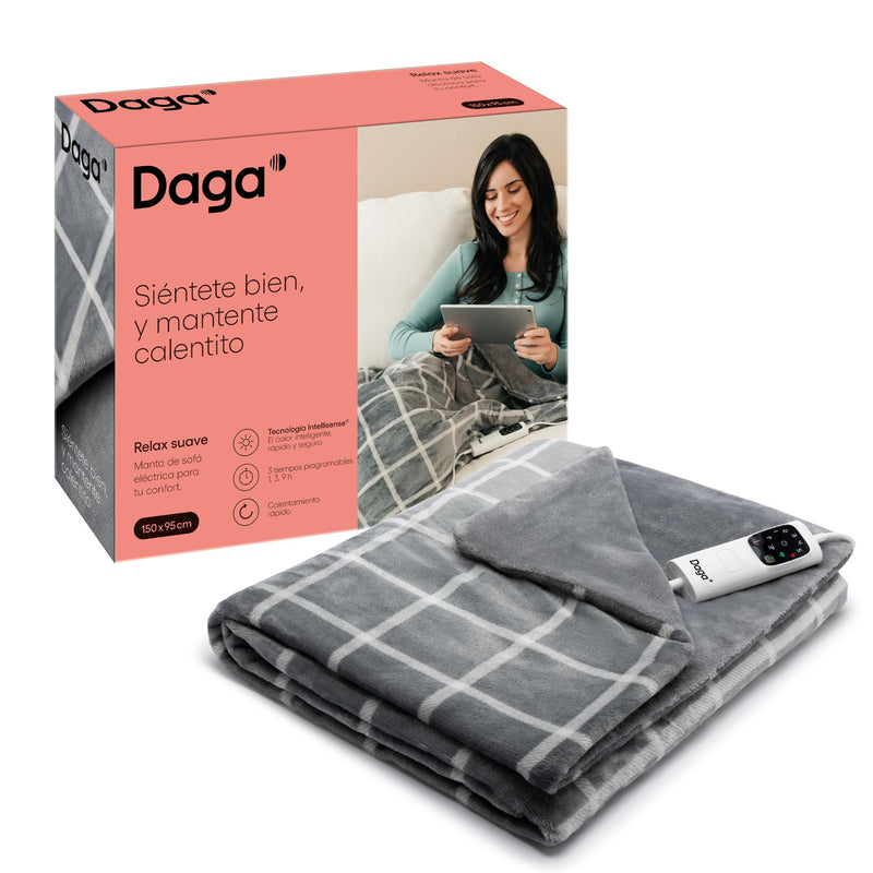 Daga Soft Relax 16874 Manta eléctrica de sofá de terciopelo con tecnología Intellisense 150 x 95 cm