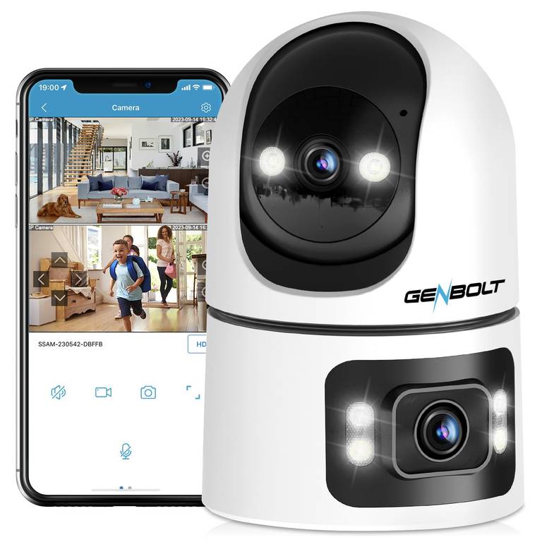 (Reaco – Como nuevo) GENBOLT Cámara de Seguridad WiFi Interior, CCTV Cámara IP de Vigilancia Doméstica con Doble Lente