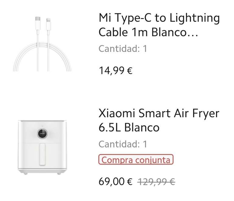 Xiaomi Smart Air Fryer 6.5L + Mi Type-C to Lightning Cable 1m (57 con Mi Points)