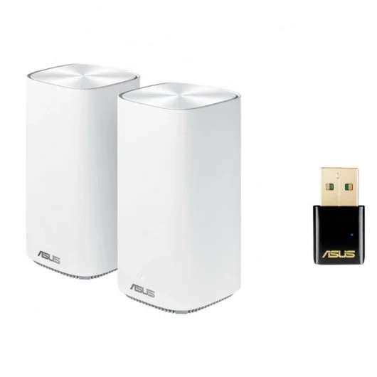 ASUS ZenWiFi AC Mini CD6 Sistema WiFi AiMesh AC1500 Pack 2 Unidades + USB-AC51 Adaptador Inalámbrico